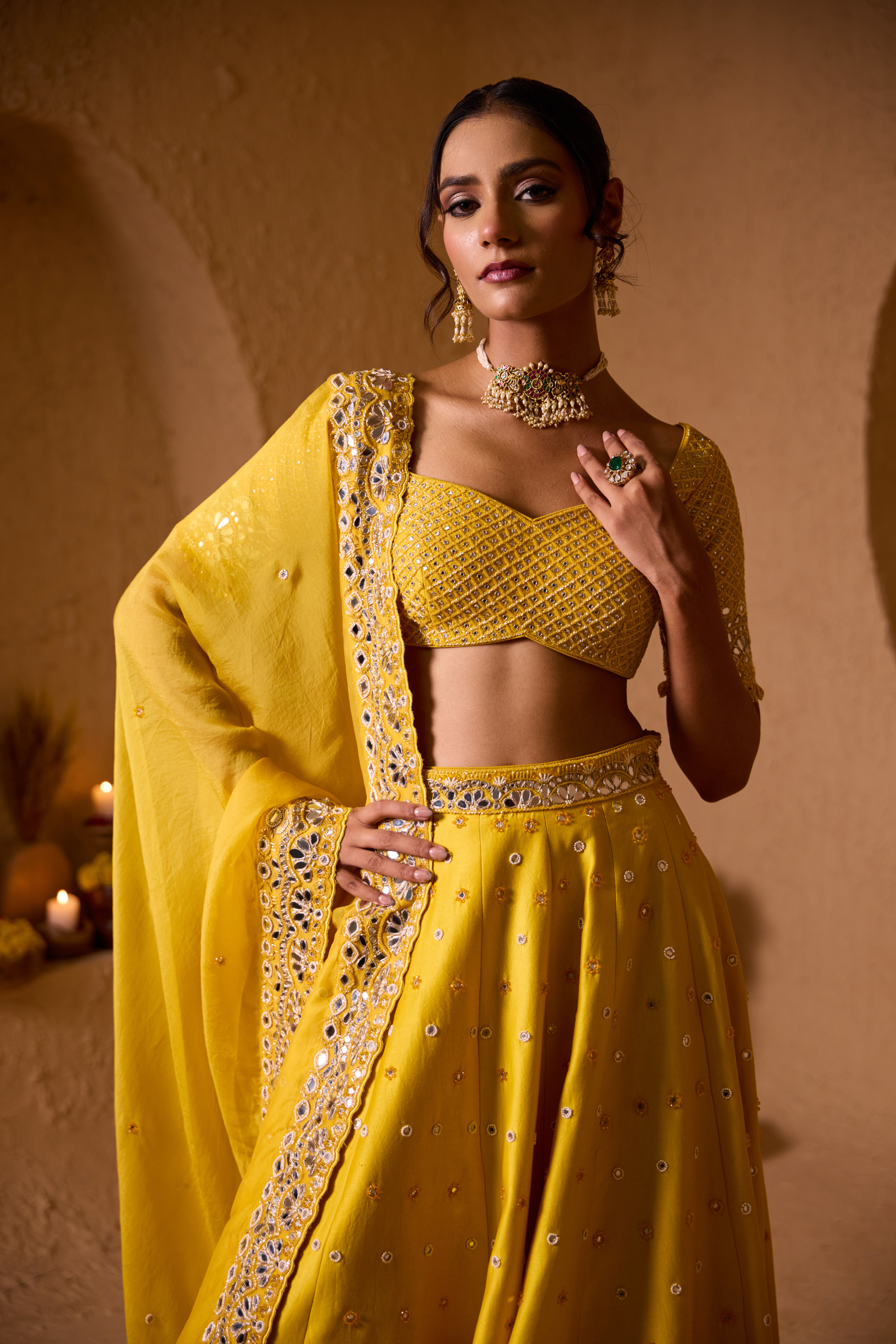 Phool Sunflower  yellow Silk Chanderi lehenga Phool Sunflower  yellow Silk Chanderi lehenga