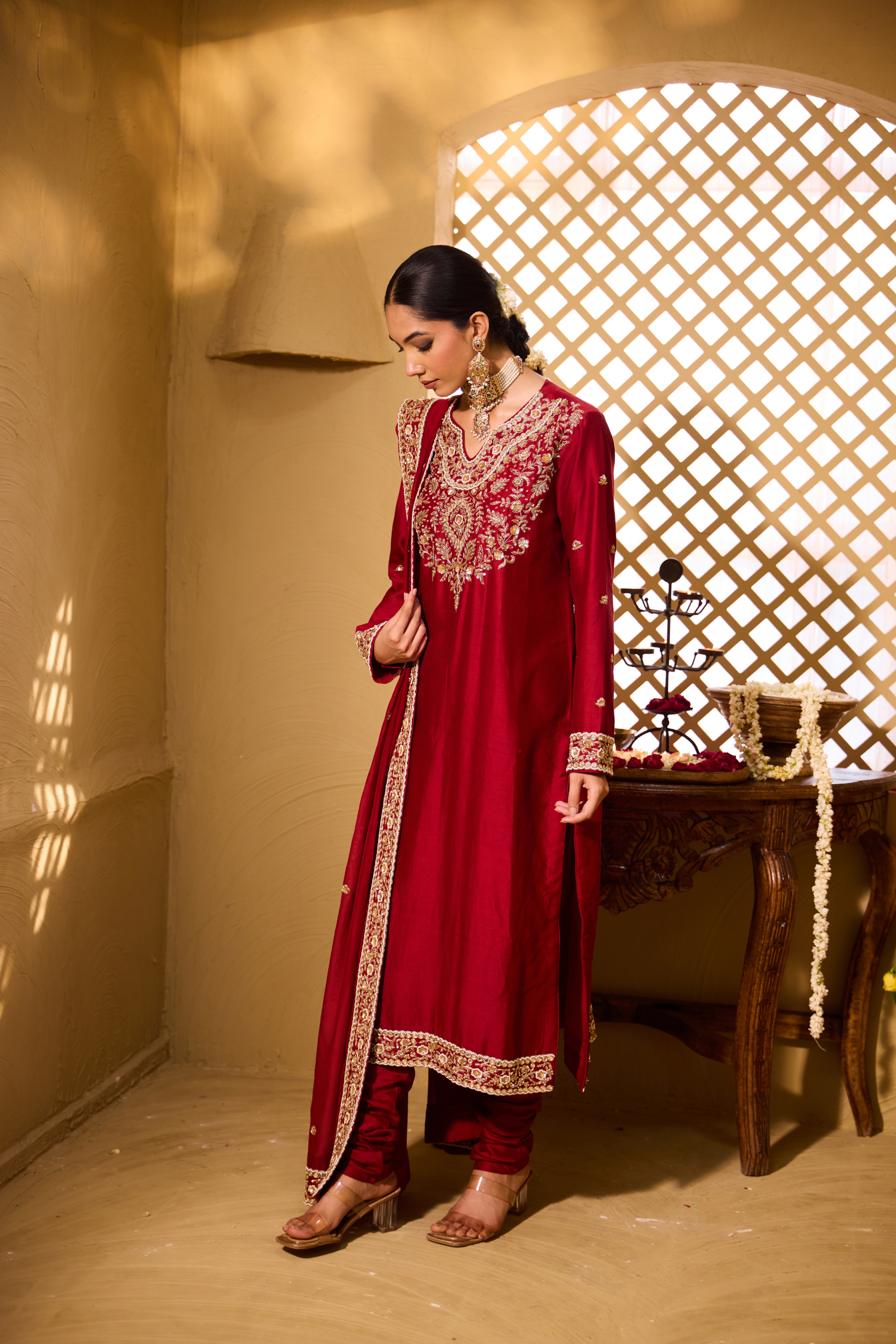 SIMAR- A jewel neck  Silk chanderi kurta set SIMAR- A jewel neck  Silk chanderi kurta set