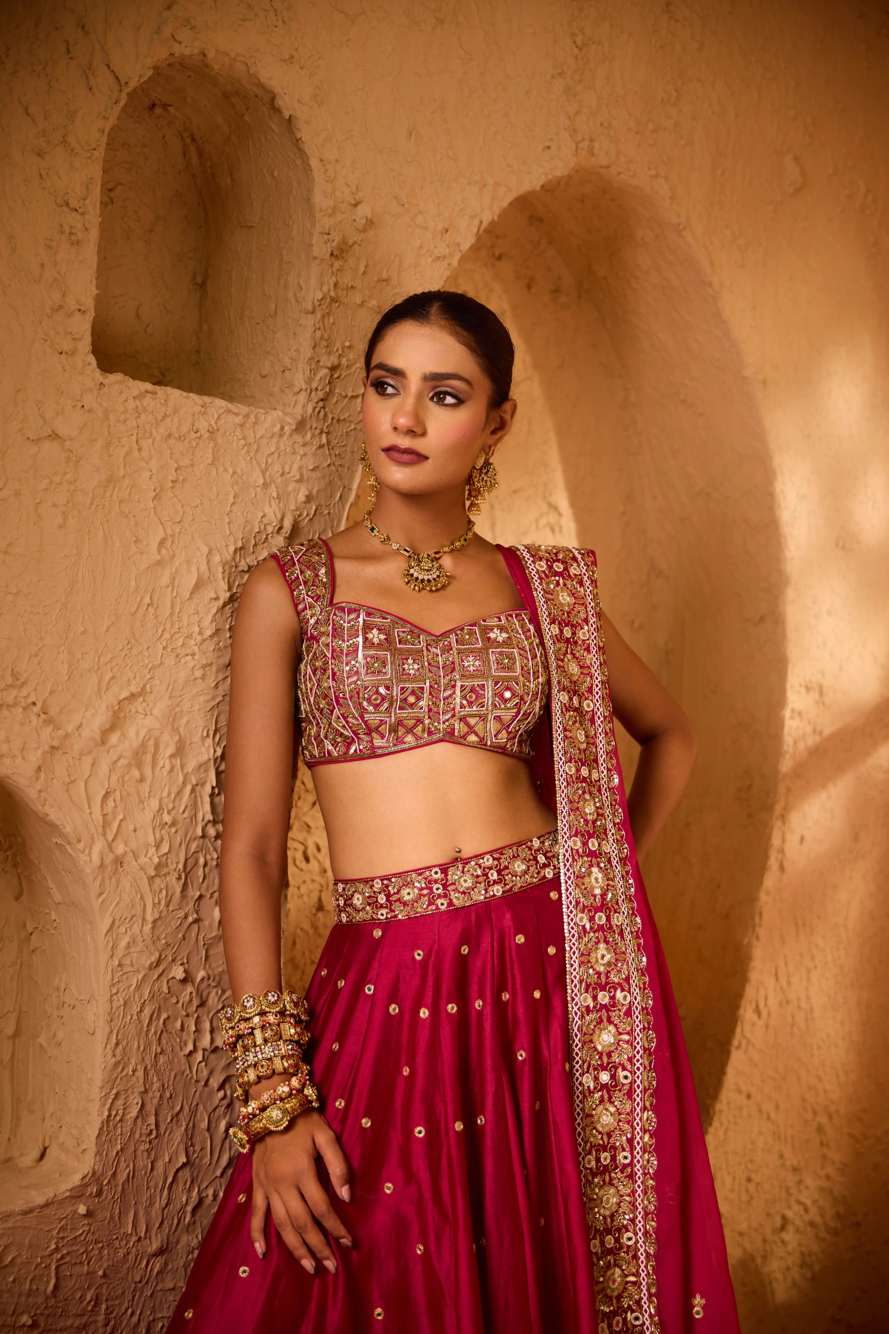 HARNOOR Silk Chanderi Lehenga with Dabka & Mirror Work HARNOOR Silk Chanderi Lehenga with Dabka & Mirror Work