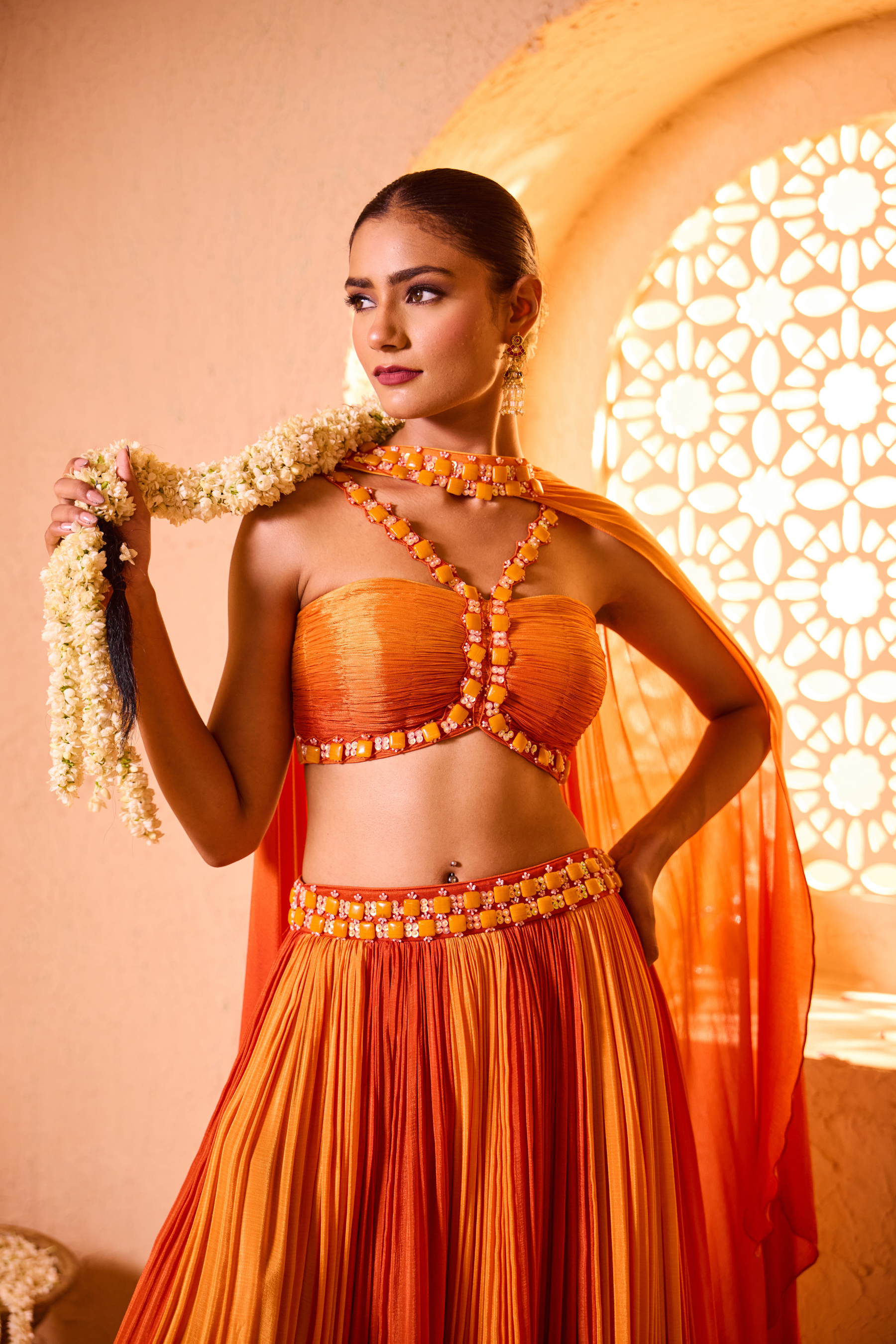 SURYAMUKHI – Rust Saffron Crop Top Skirt Set SURYAMUKHI – Rust Saffron Crop Top Skirt Set