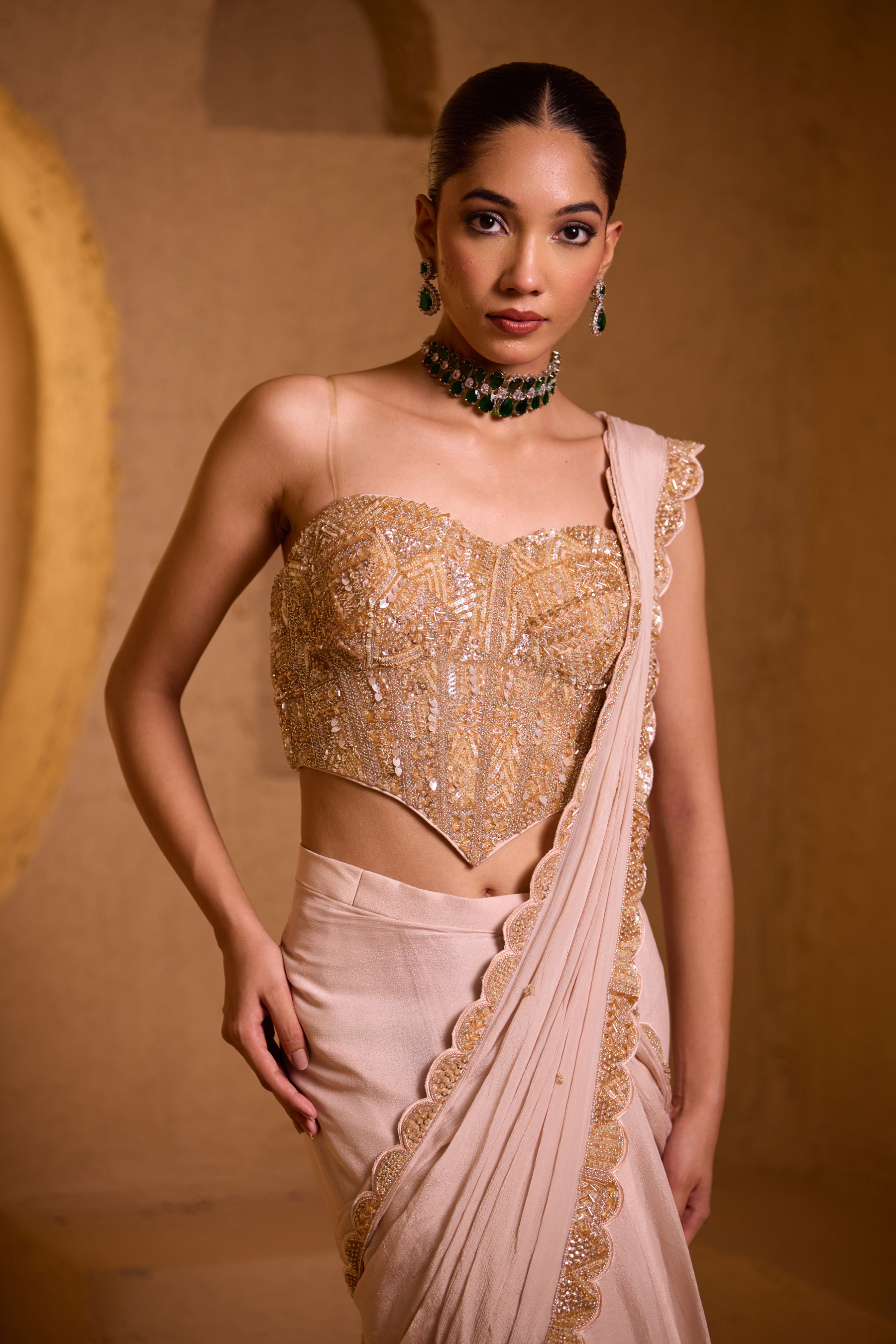 VERVE – Almond Gold Pleated Saree VERVE – Almond Gold Pleated Saree