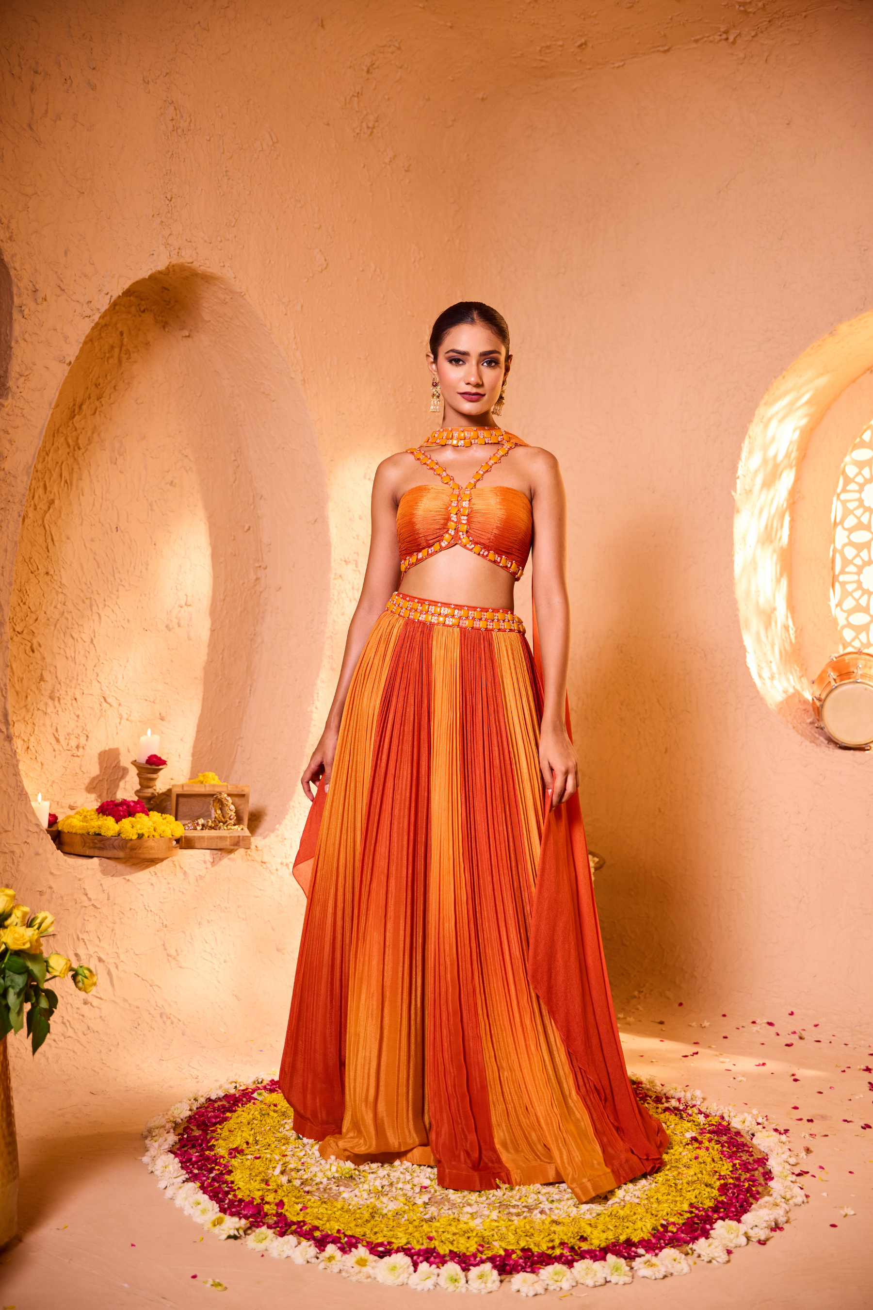 SURYAMUKHI – Rust Saffron Crop Top Skirt Set SURYAMUKHI – Rust Saffron Crop Top Skirt Set