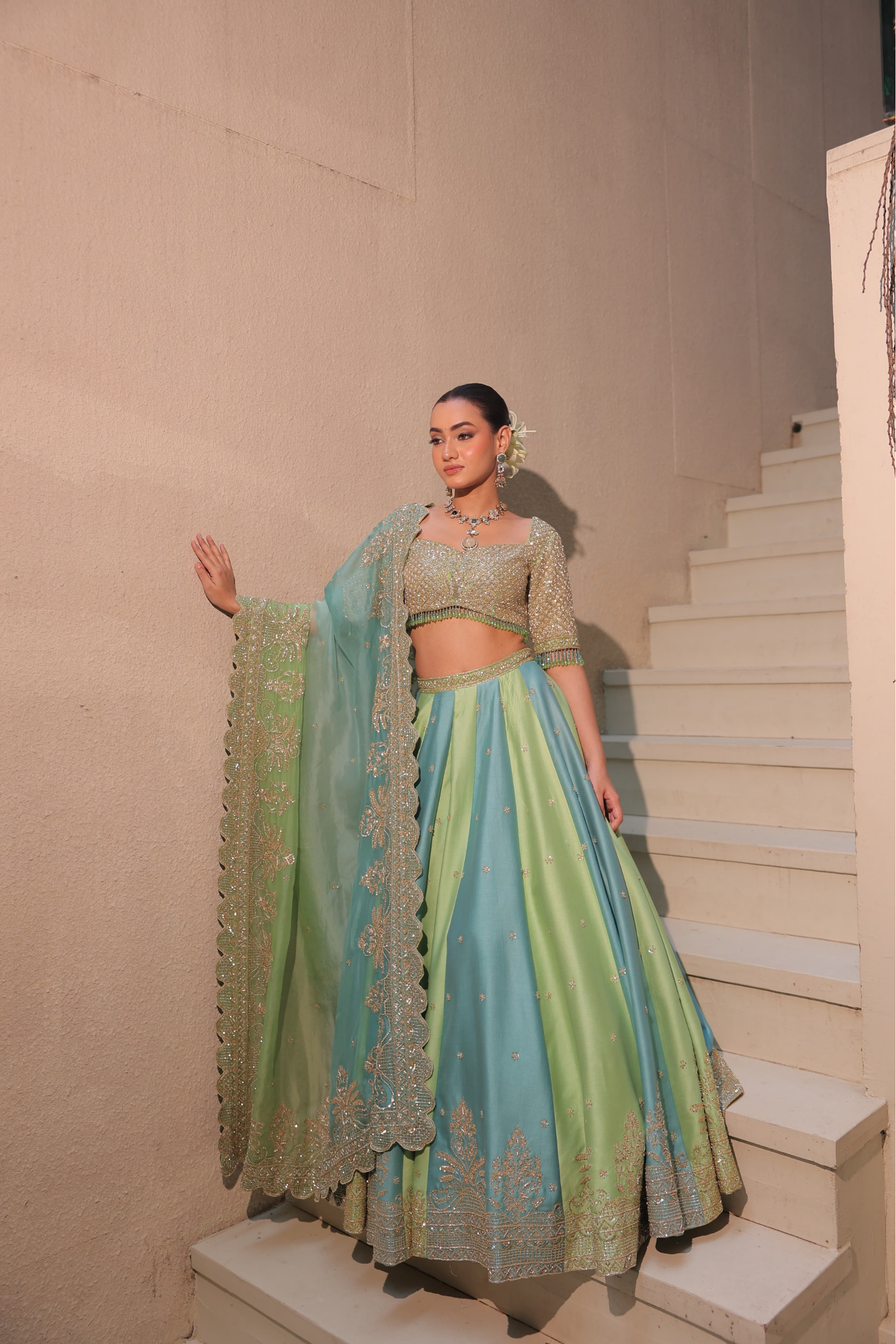 FARSANA – Firozi Green Silk Chanderi Lehenga FARSANA – Firozi Green Silk Chanderi Lehenga