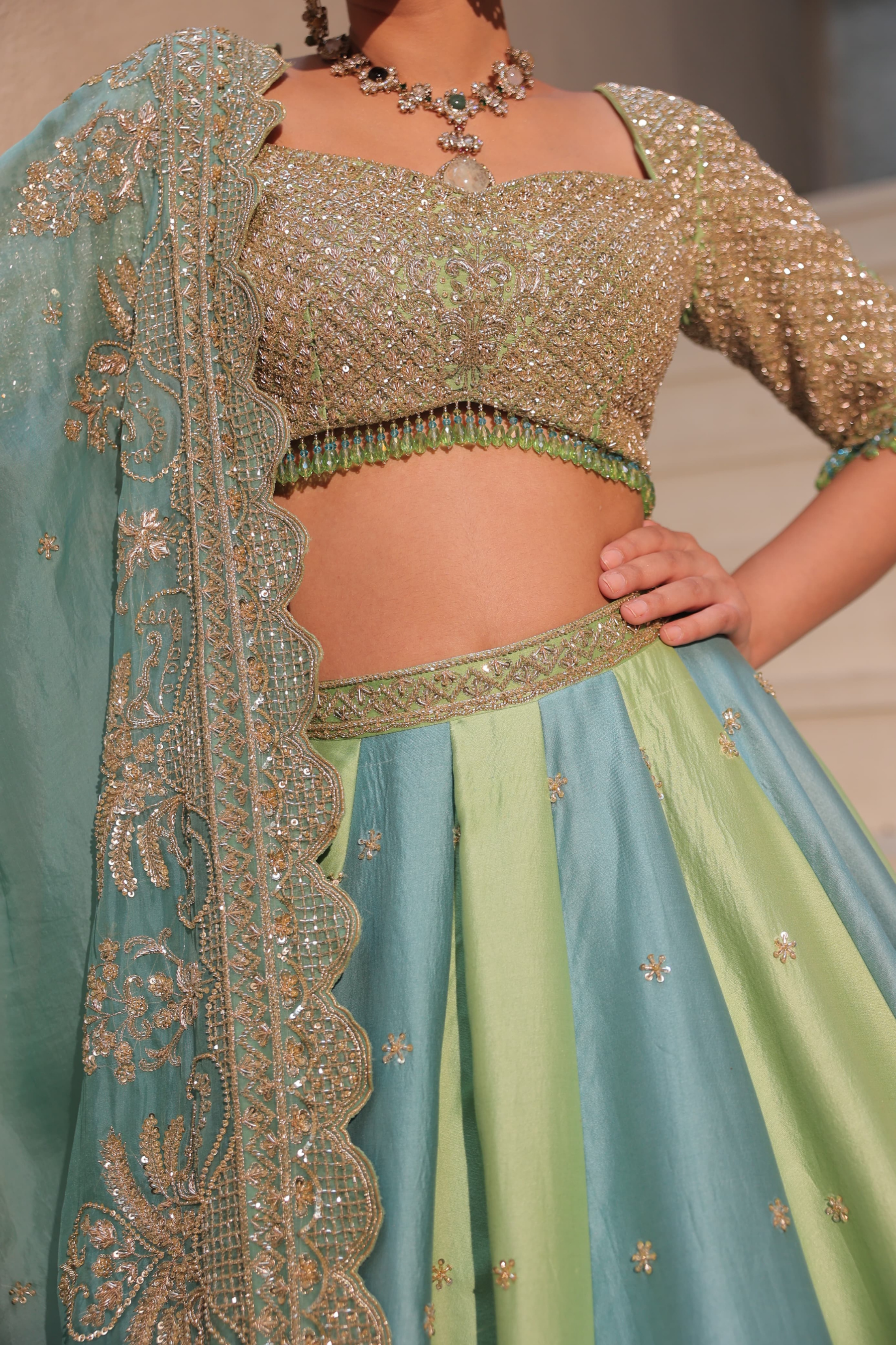 FARSANA – Firozi Green Silk Chanderi Lehenga FARSANA – Firozi Green Silk Chanderi Lehenga