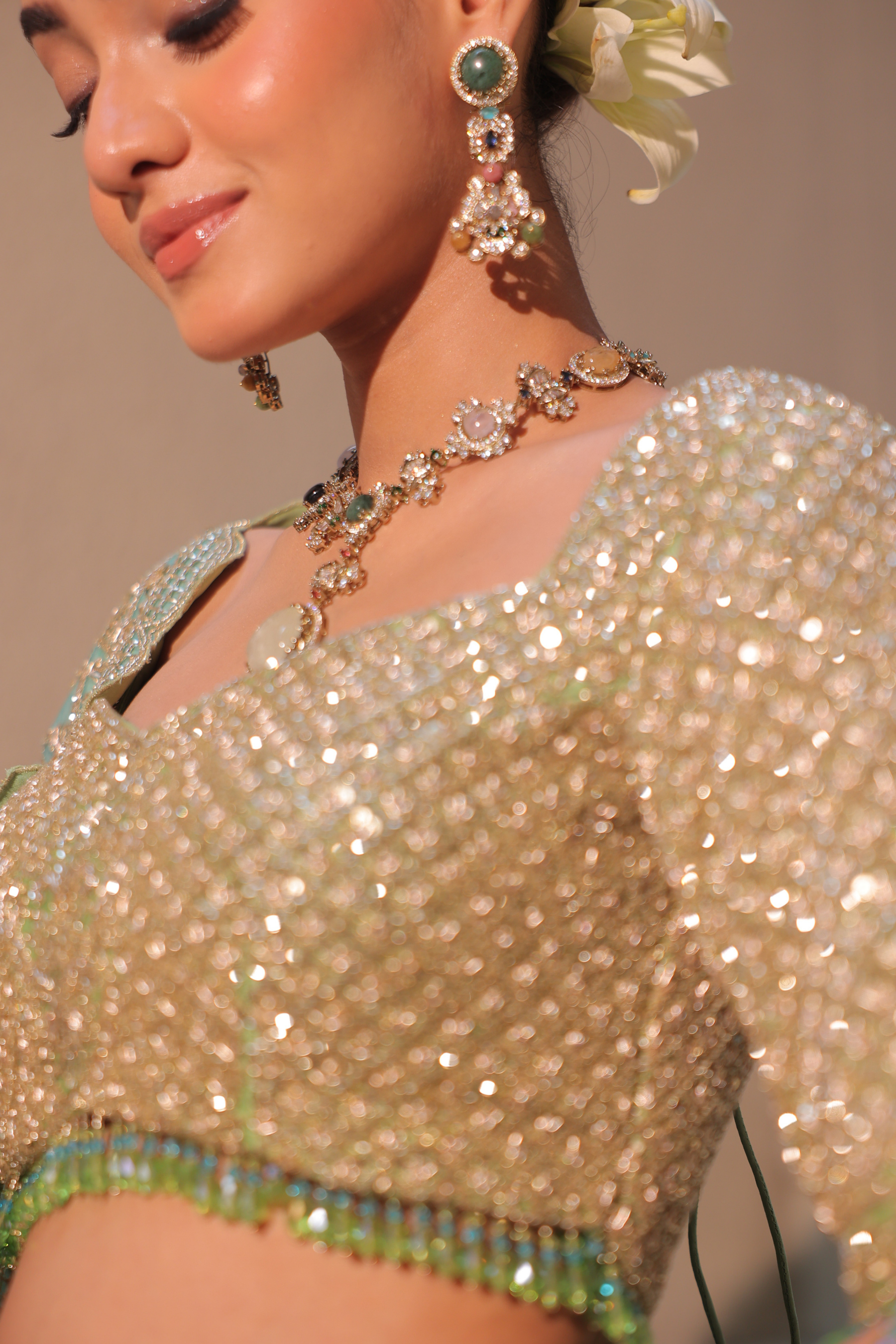 FARSANA – Firozi Green Silk Chanderi Lehenga