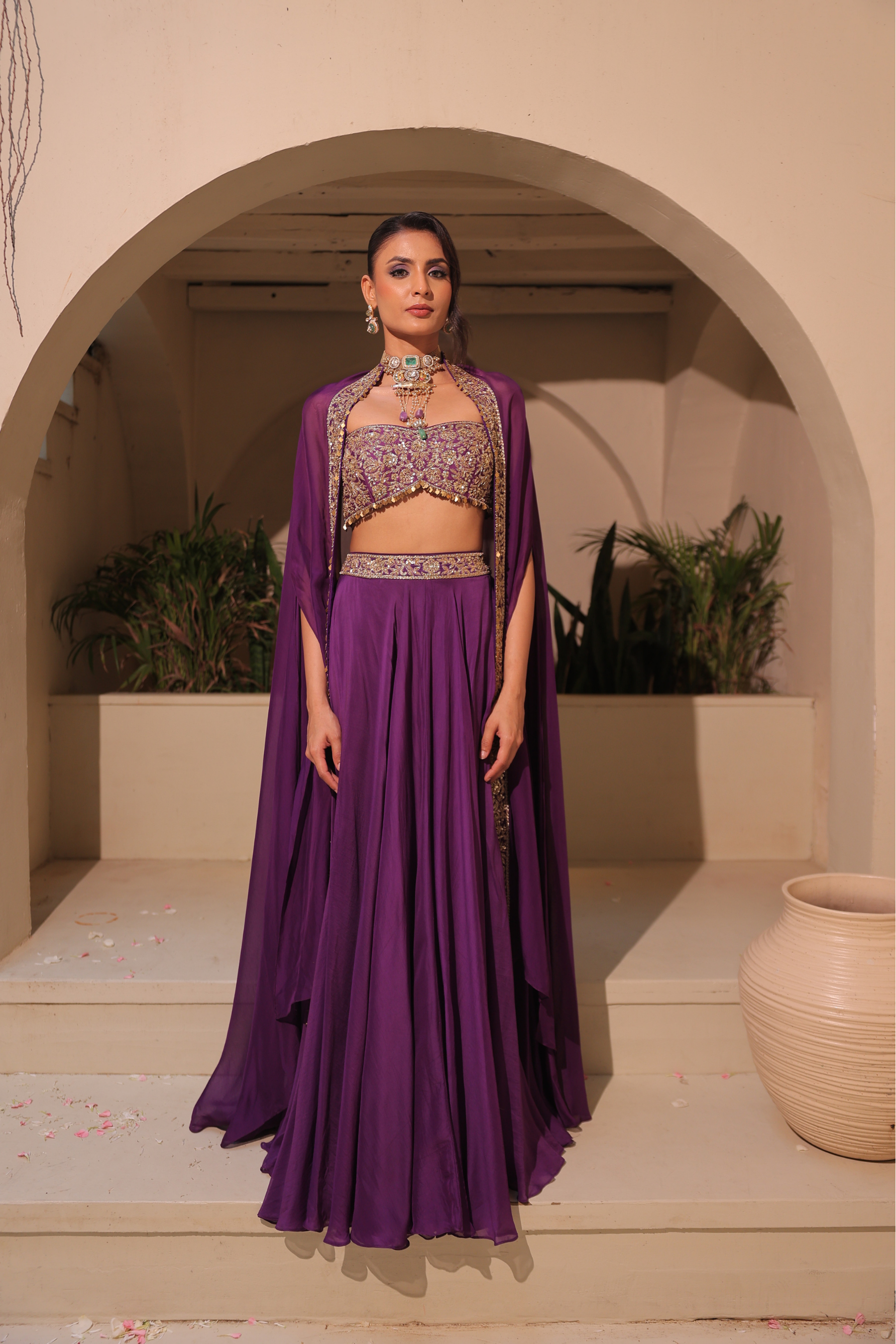 DHWANI – Deep Purple Lehenga with Cape