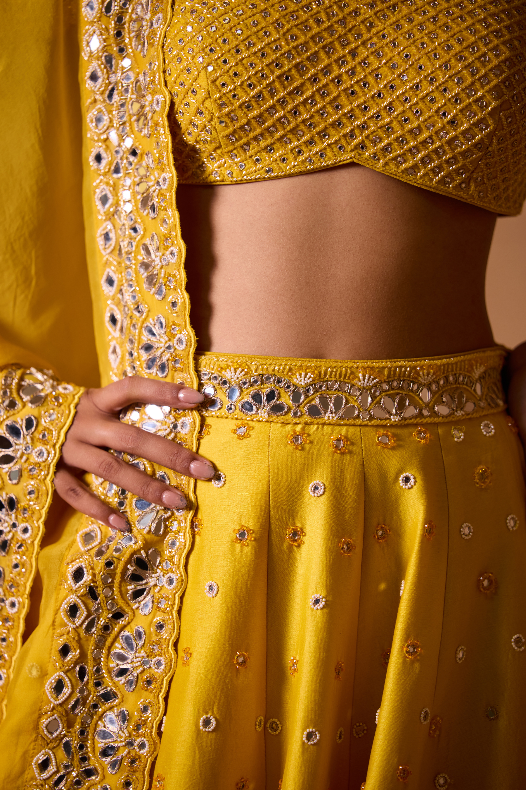 Phool Sunflower  yellow Silk Chanderi lehenga