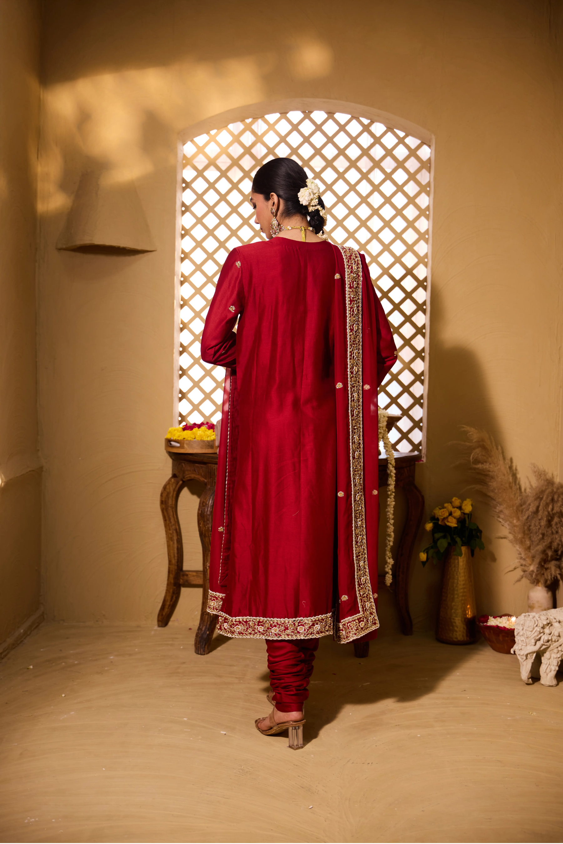 SIMAR- A jewel neck  Silk chanderi kurta set