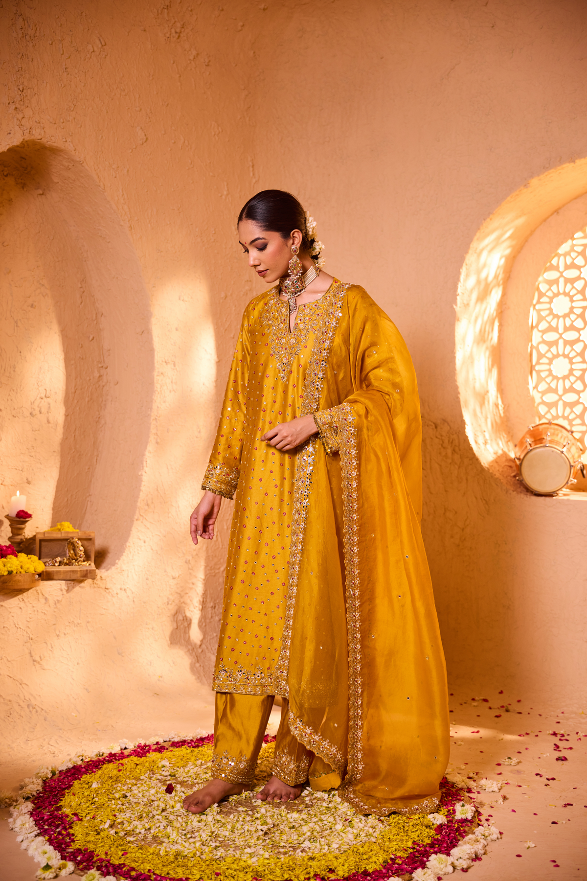 SAANJH – Sunset Mustard Silk Chanderi Kurta Set