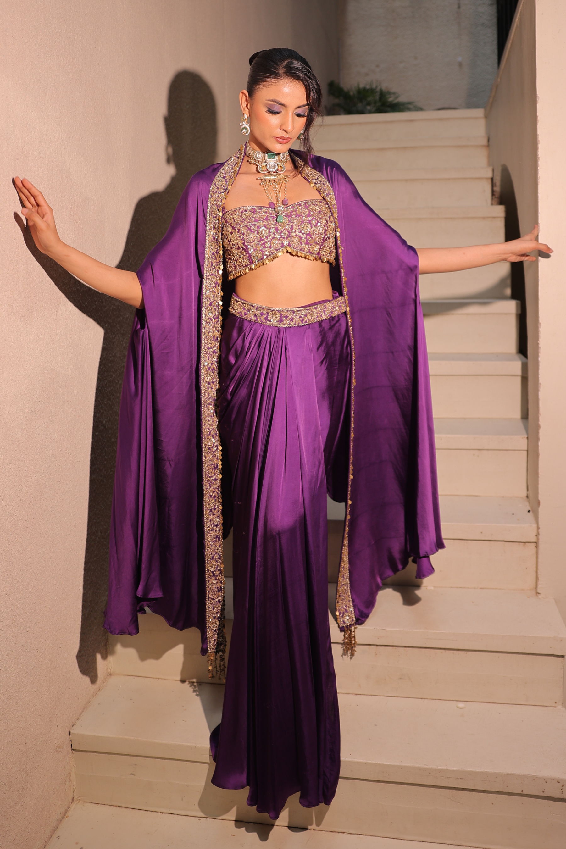 DHWANI WRAP – Deep Purple Cape Wrap Set