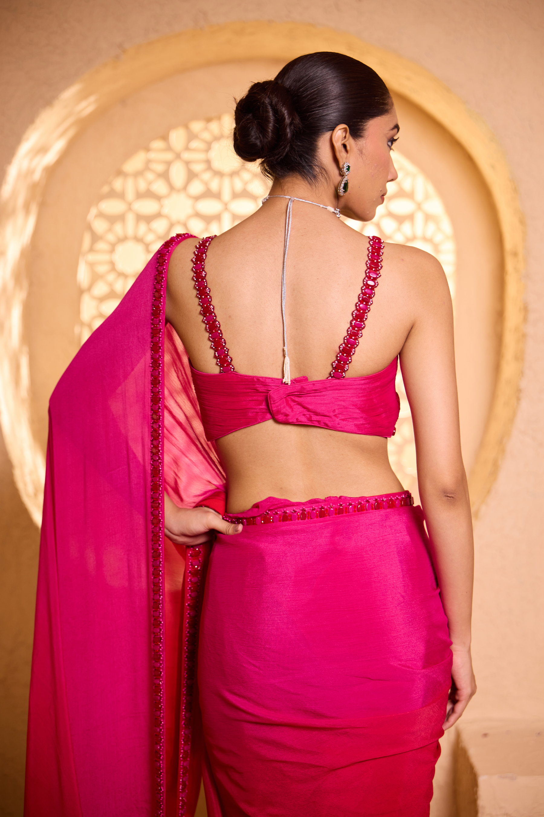 LEHER – Ombre Red Pink Saree Set