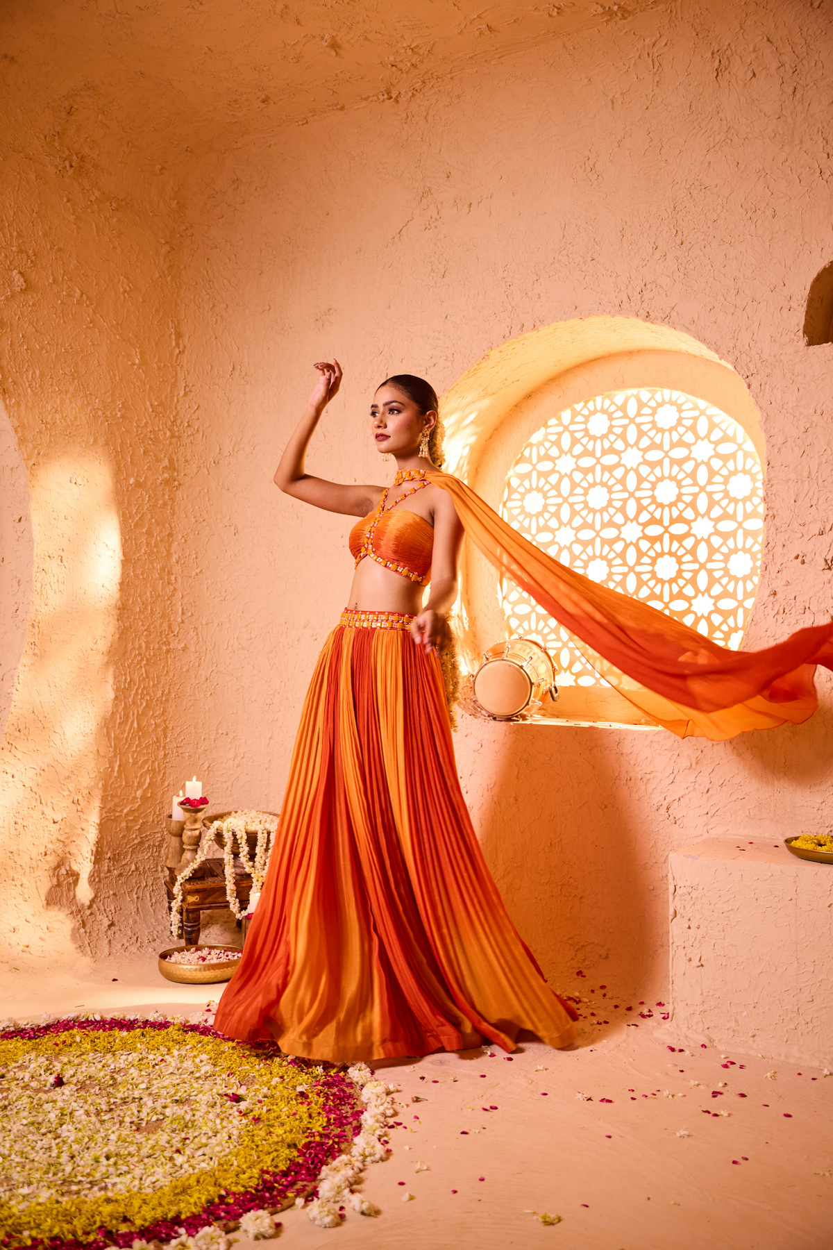 SURYAMUKHI – Rust Saffron Crop Top Skirt Set