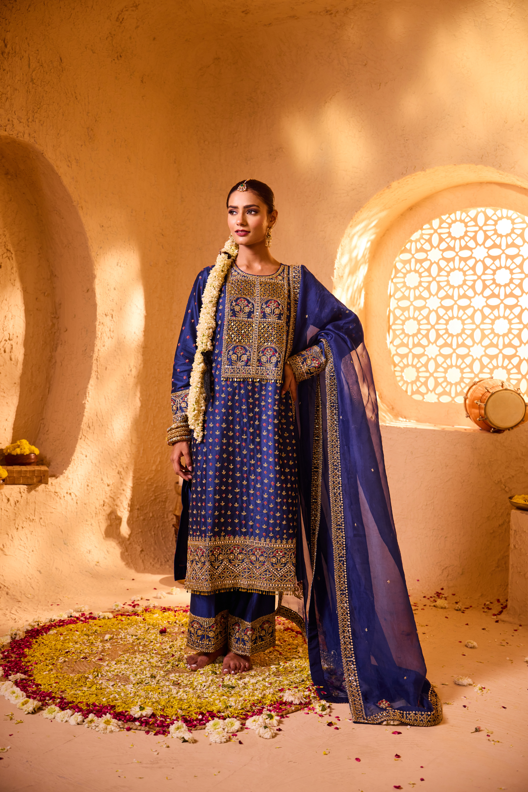 NEELAMBARI – Royal Blue Silk Chanderi Kurta Set