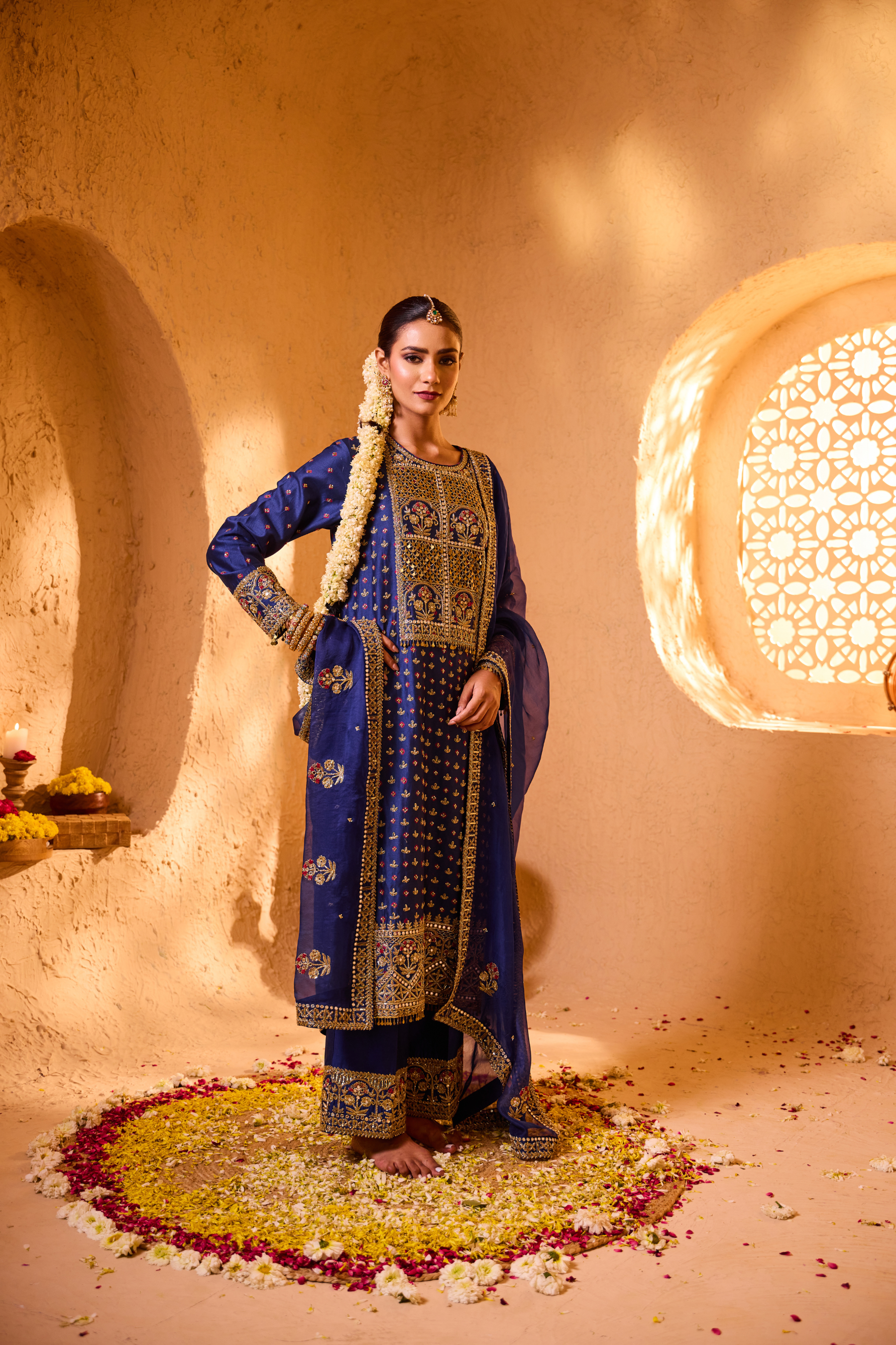 NEELAMBARI – Royal Blue Silk Chanderi Kurta Set