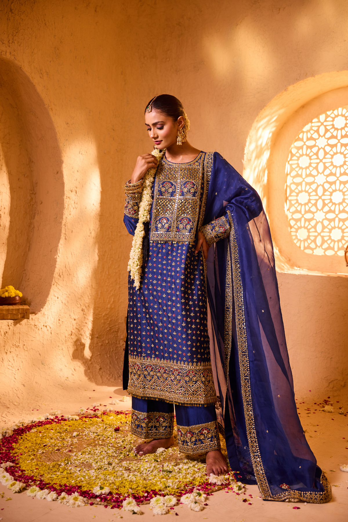 NEELAMBARI – Royal Blue Silk Chanderi Kurta Set