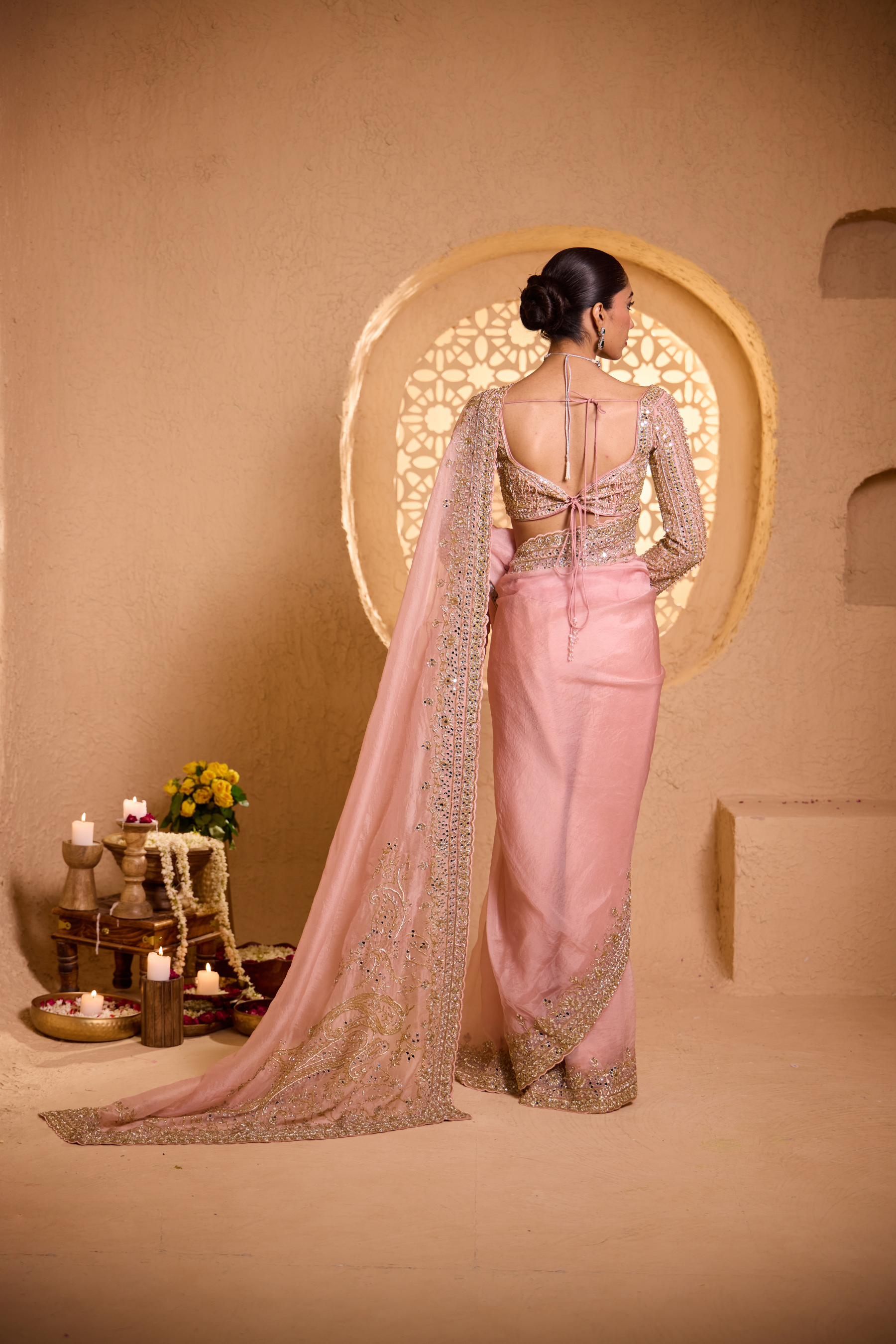 CHANDRIMA – Blush Pink Silk Organza Saree