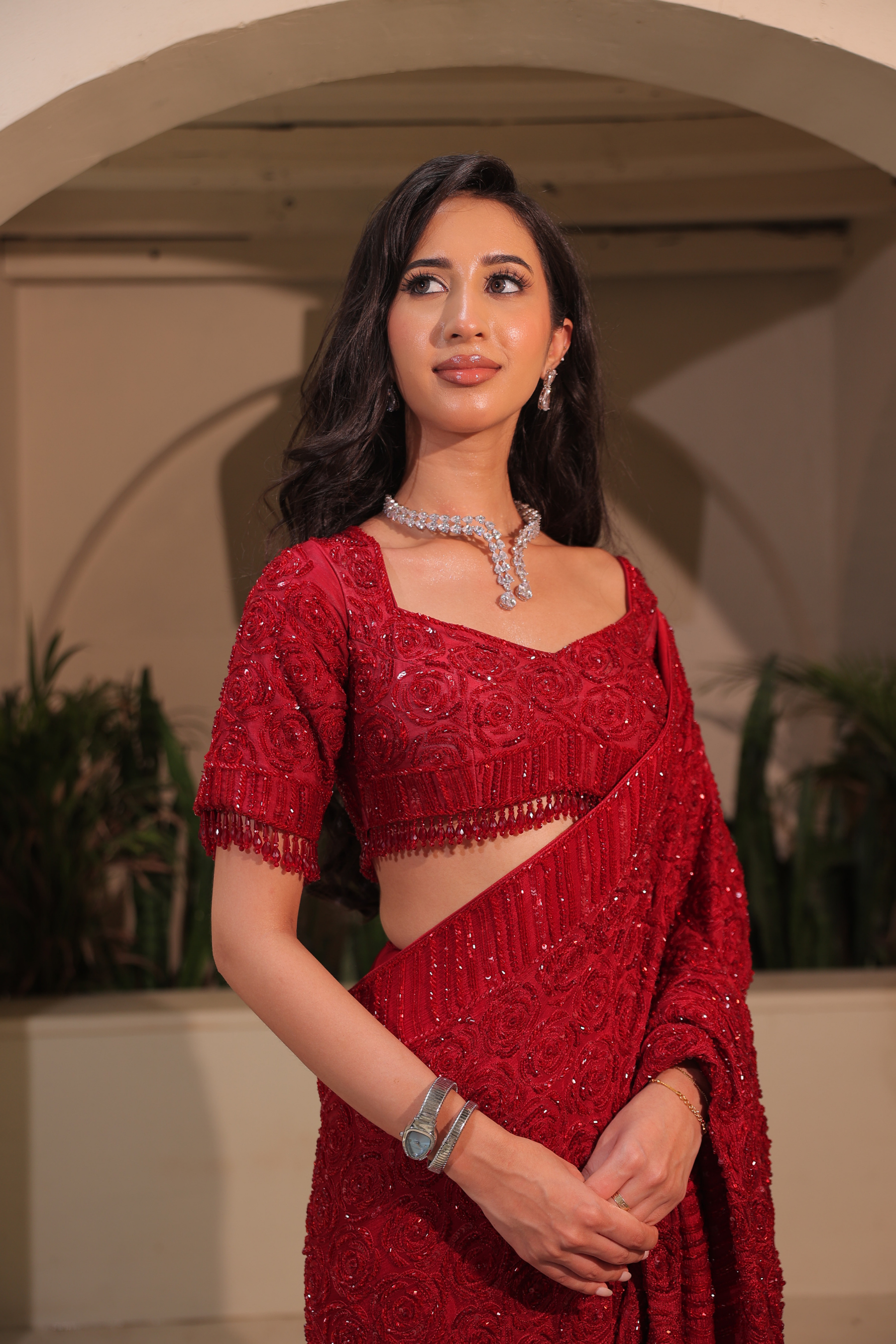 GULABO BRIDAL – Deep Cherry Red Silk Saree