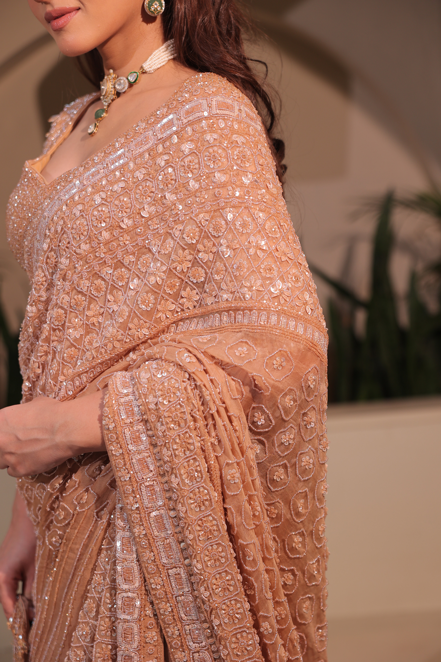 MEHER – Beige Gold Bridal Saree