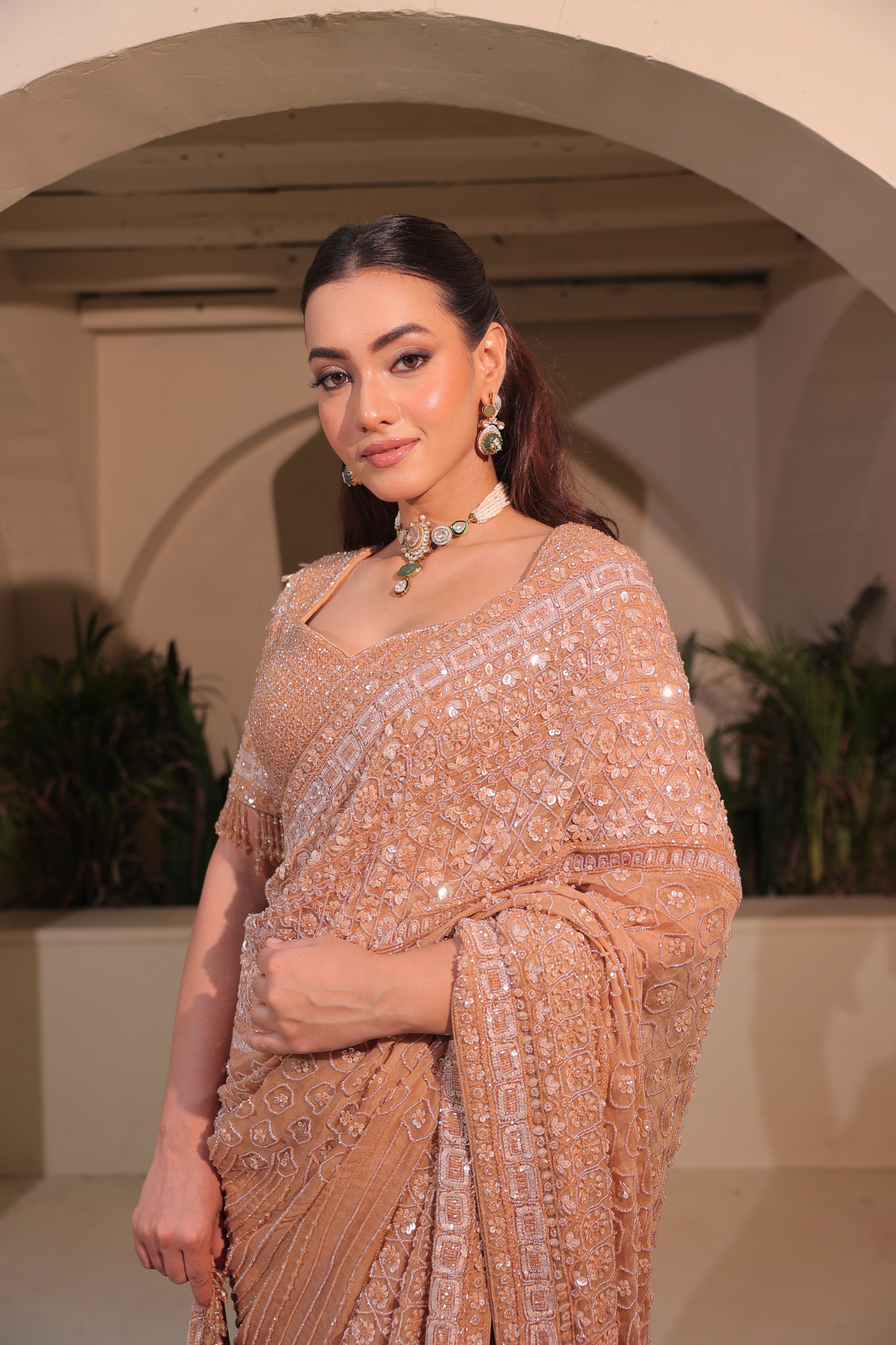 MEHER – Beige Gold Bridal Saree