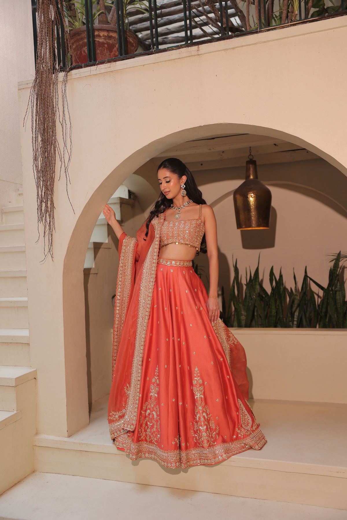 MEHFIL – Coral Orange Zardozi Lehenga