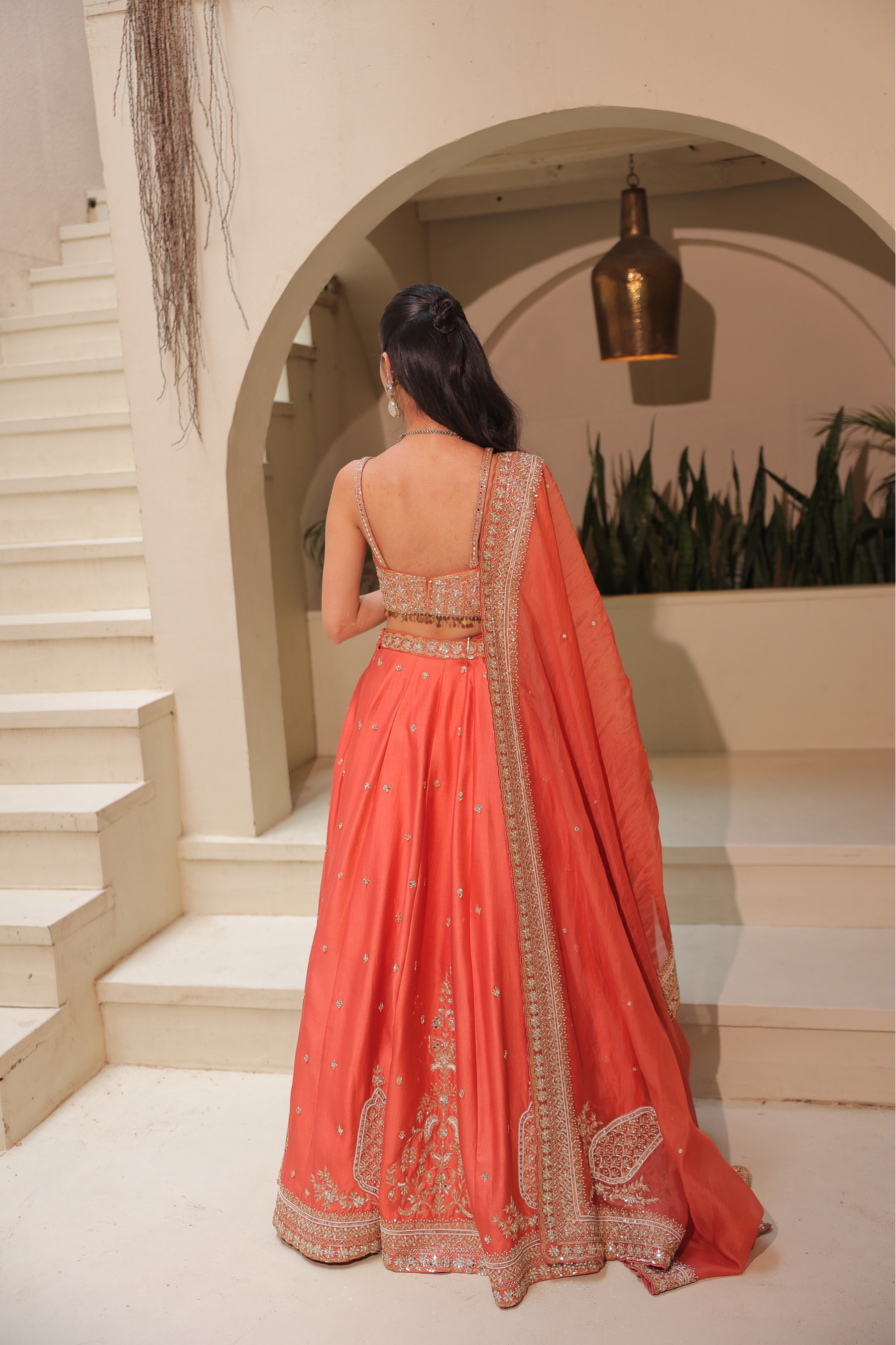MEHFIL – Coral Orange Zardozi Lehenga