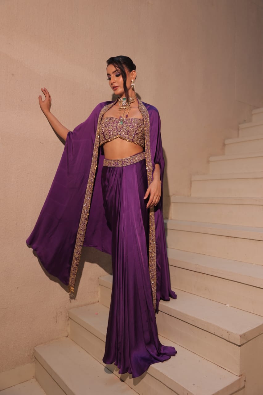 DHWANI WRAP – Deep Purple Cape Wrap Set